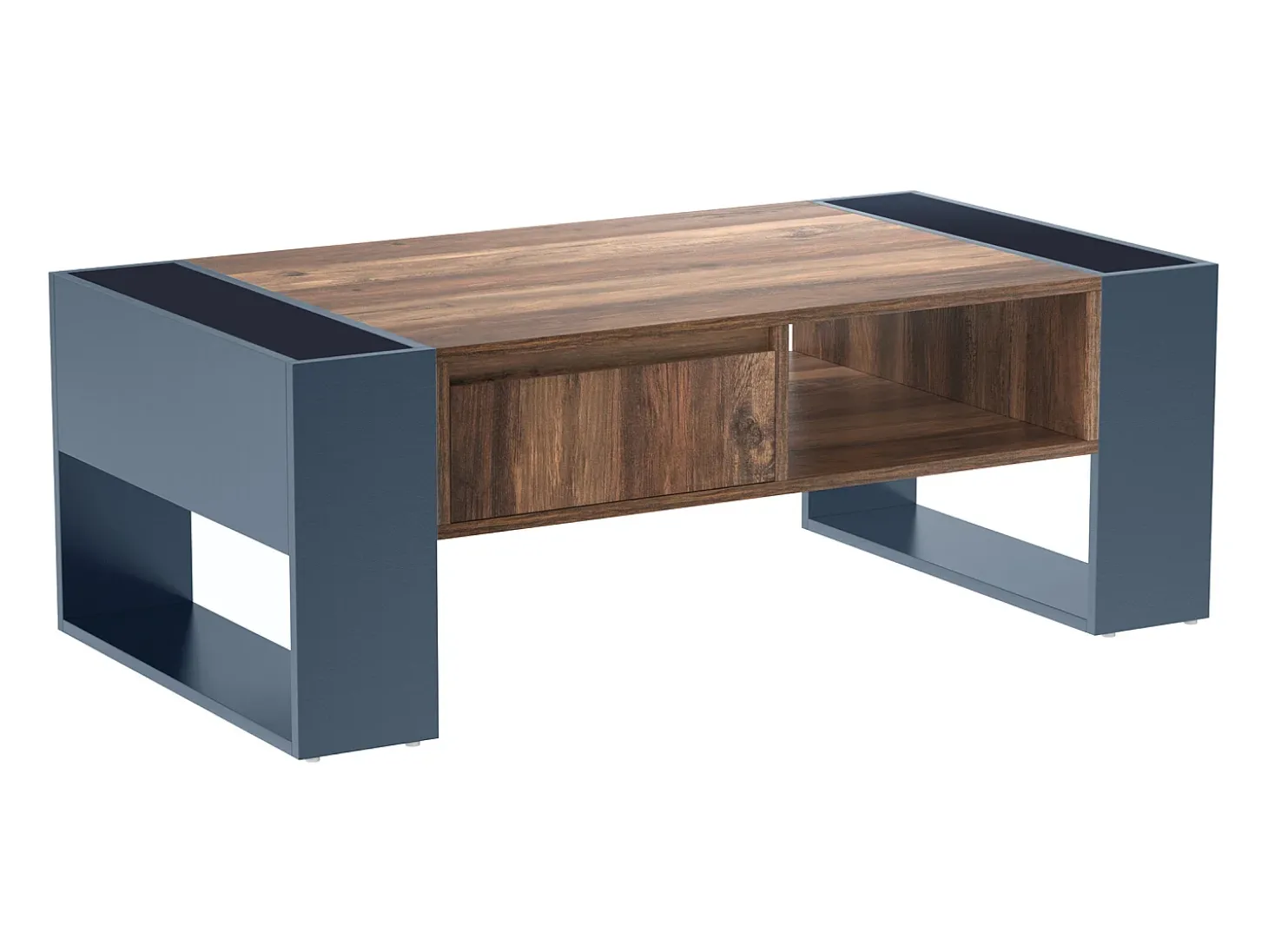 Mesa de centro com uma gaveta - estilo industrial - Castanho e Preto