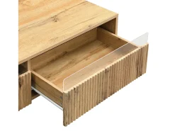 Mesa de centro cor madeira com LED, 2 gavetas, dourado e pés em madeira 110x50x40cm
