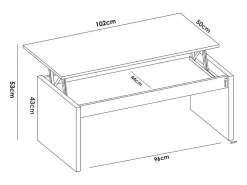 Mesa de centro Cuar, Porta-revistas da sala com compartimento de arrumação, Mesa de centro baixa elevada, 102x50h43 cm, Branco