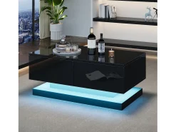 Mesa de centro de alto brilho 90x50x38cm - com 2 gavetas - com iluminação LED - preta