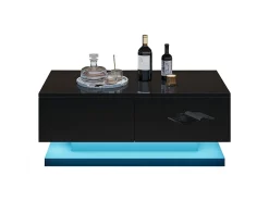 Mesa de centro de alto brilho 90x50x38cm - com 2 gavetas - com iluminação LED - preta