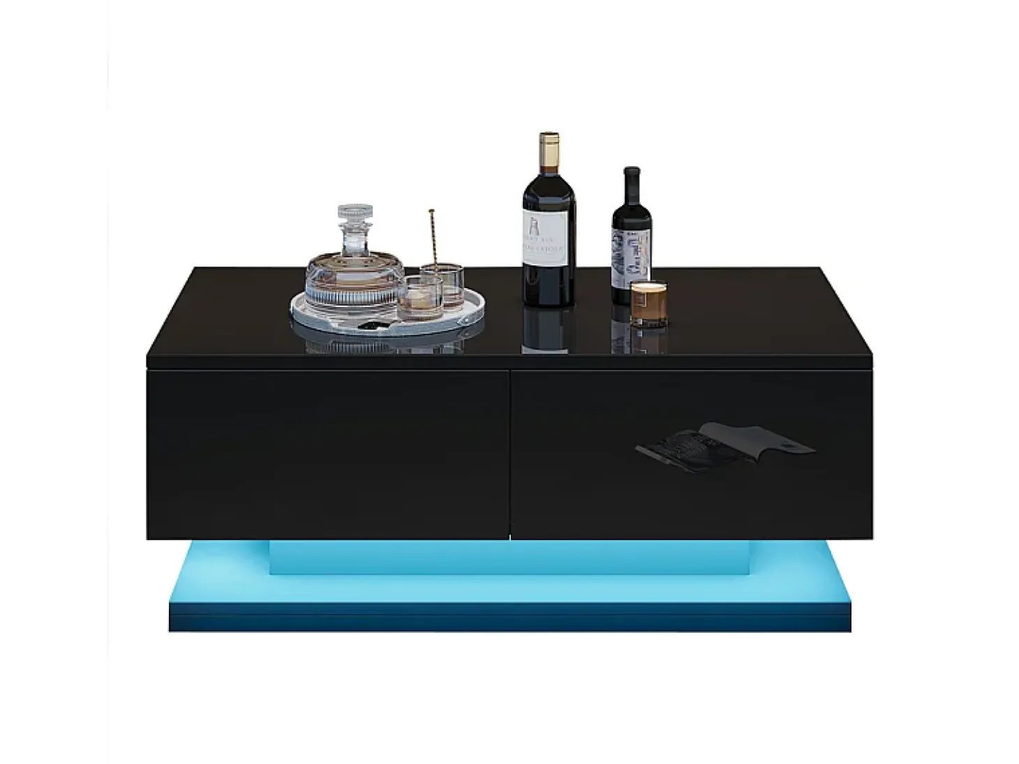 Mesa de centro de alto brilho 90x50x38cm - com 2 gavetas - com iluminação LED - preta