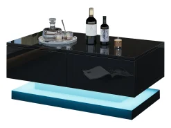 Mesa de centro de alto brilho 90x50x38cm - com 2 gavetas - com iluminação LED - preta