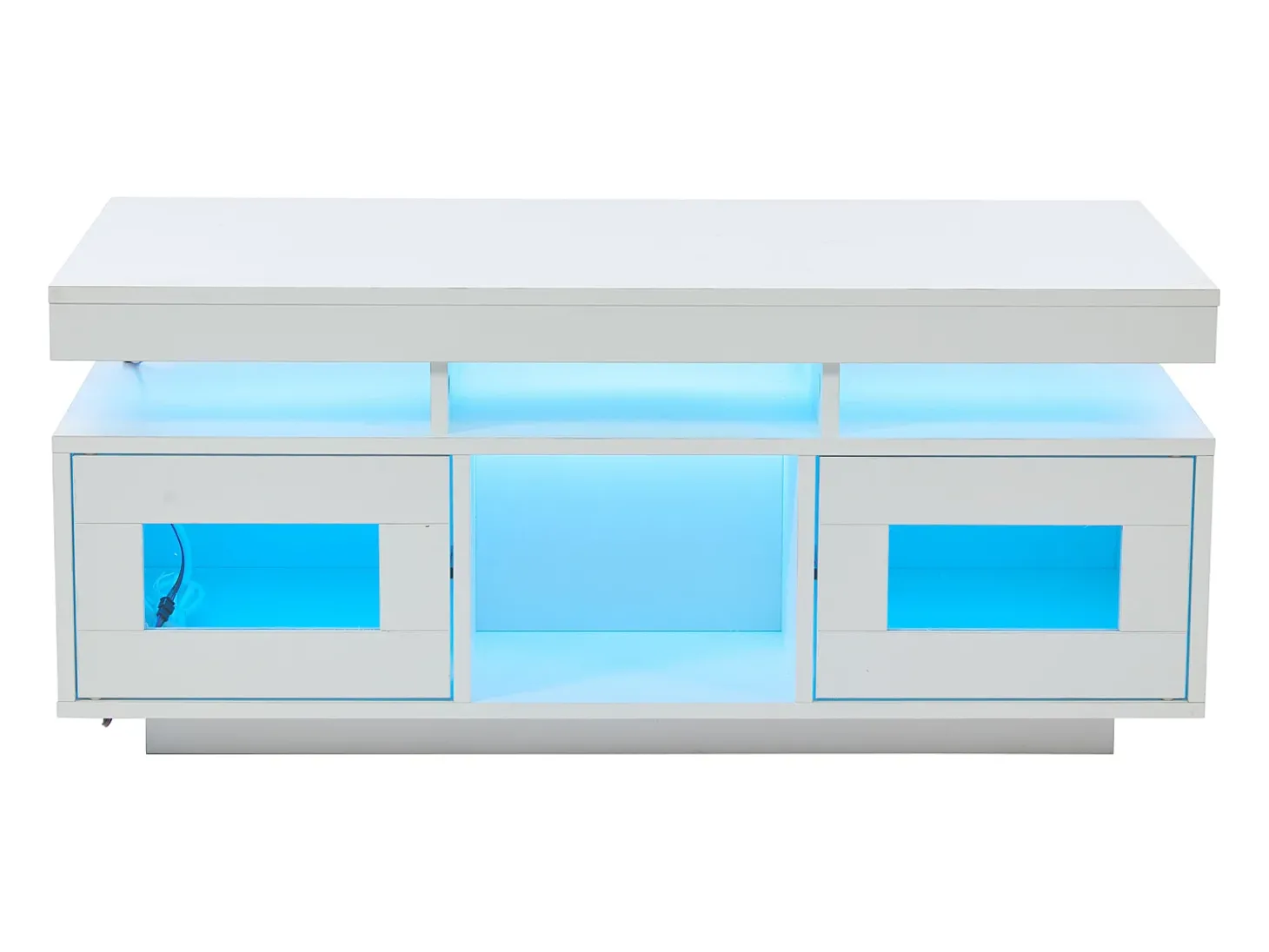 Mesa de centro de alto brilho 100x50x43cm - com 2 portas - iluminação LED - com porta de carregamento e tomada - branca