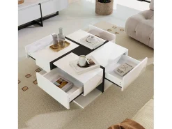 Mesa de centro de alto brilho com 4 gavetas - 78 x 78 x 36 cm - espaço de armazenamento embaixo - aglomerado - branco
