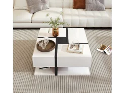 Mesa de centro de alto brilho com 4 gavetas - 78 x 78 x 36 cm - espaço de armazenamento embaixo - aglomerado - branco