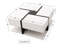 Mesa de centro de alto brilho com 4 gavetas - 78 x 78 x 36 cm - espaço de armazenamento embaixo - aglomerado - branco