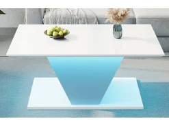 Mesa de centro de alto brilho - 100 x 50 x 46 cm - com LEDs - em forma de V - aglomerado - branco