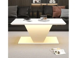Mesa de centro de alto brilho - 100 x 50 x 46 cm - com LEDs - em forma de V - aglomerado - branco