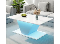 Mesa de centro de alto brilho - 100 x 50 x 46 cm - com LEDs - em forma de V - aglomerado - branco