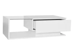 Mesa de centro de design com LED inteligente, branco brilhante e vidro integrado, 100x50 cm