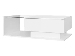 Mesa de centro de design com LED inteligente, branco brilhante e vidro integrado, 100x50 cm