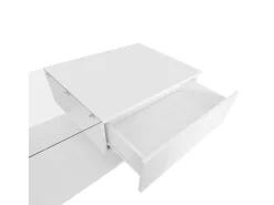 Mesa de centro de design com LED inteligente, branco brilhante e vidro integrado, 100x50 cm