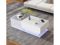 Mesa de centro de design com LED inteligente, branco brilhante e vidro integrado, 100x50 cm