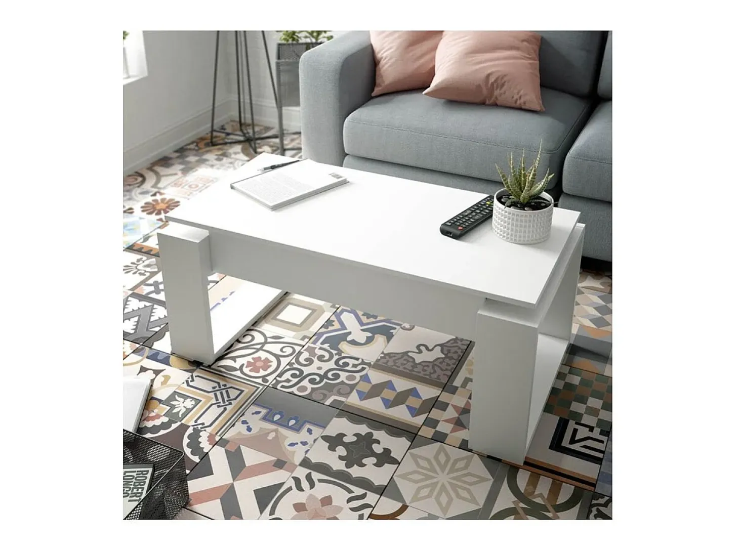 Mesa de centro de design com tampo elevatório L102 cm - Ciara, ideal para espaços pequenos