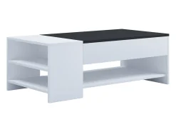 Mesa de centro de madeira VCM simples | Dimensões aprox. A. 35 x L. 100 x P. 50 cm | Mesa de estar com gaveta - Tindus (Branco / Preto)