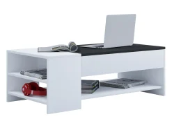 Mesa de centro de madeira VCM simples | Dimensões aprox. A. 35 x L. 100 x P. 50 cm | Mesa de estar com gaveta - Tindus (Branco / Preto)