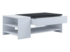Mesa de centro de madeira VCM simples | Dimensões aprox. A. 35 x L. 100 x P. 50 cm | Mesa de estar com gaveta - Tindus (Branco / Preto)
