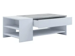 Mesa de centro de madeira VCM simples | Dimensões aprox. A. 35 x L. 100 x P. 50 cm | Mesa sala de estar com gaveta - Tindus (look branco / concreto)