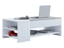 Mesa de centro de madeira VCM simples | Dimensões aprox. A. 35 x L. 100 x P. 50 cm | Mesa sala de estar com gaveta - Tindus (look branco / concreto)