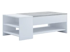 Mesa de centro de madeira VCM simples | Dimensões aprox. A. 35 x L. 100 x P. 50 cm | Mesa sala de estar com gaveta - Tindus (look branco / concreto)