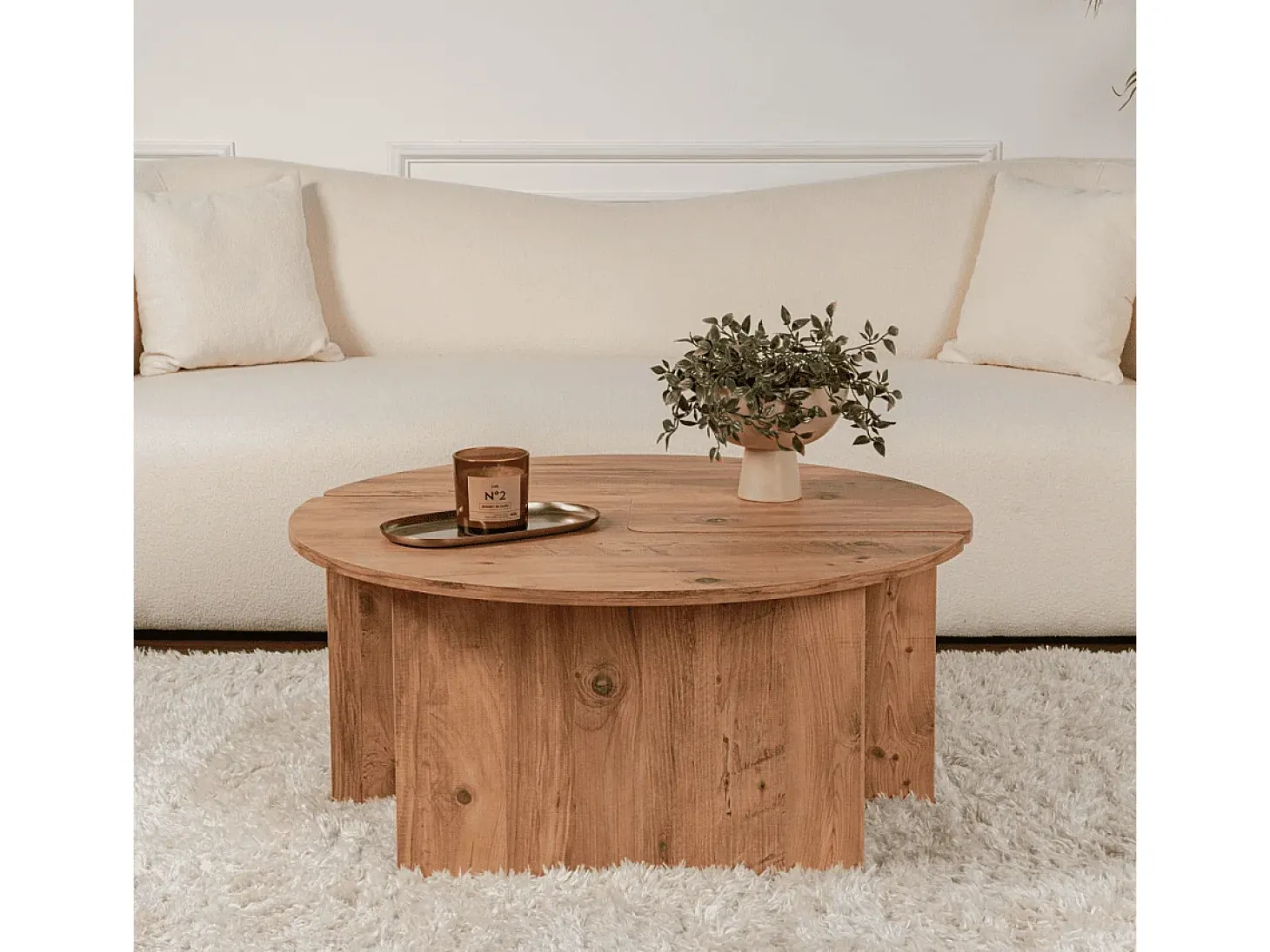 Mesa de centro de madeira "Moira" 90 x 90 x 41 cm - Pinho Atlântico