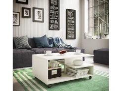 Mesa de centro de madeira VCM simples | Rodízios Sofáticos | Dimensões aprox. A. 41 x L. 80 x P. 50 cm | Mesa de centro dobrável - Stango L (Branco)