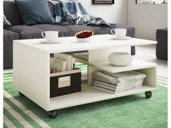Mesa de centro de madeira VCM simples | Rodízios Sofáticos | Dimensões aprox. A. 41 x L. 80 x P. 50 cm | Mesa de centro dobrável - Stango L (Branco)