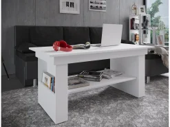Mesa de centro de madeira VCM simples | Dimensões aprox. A. 52 x L. 115 x P. 58 cm | Mesa para sala de estar - Kobila (Branco)
