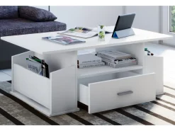 Mesa de centro de madeira VCM com espaço de armazenamento suficiente | Dimensões aprox. A. 44 x L. 110 x P. 52 cm | Mesa de estar com gaveta - Junata (Branco)