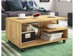 Mesa de centro de madeira VCM simples | Rodízios Sofáticos | Dimensões aprox. A. 41 x L. 80 x P. 50 cm | Mesa de centro dobrável - Stango L (carvalho mel)