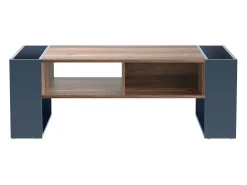 Mesa de centro de madeira com 1 gaveta e 4 nichos de arrumação - Mesa de sala de estar - Mesa lateral - cor natural + cinza