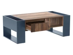 Mesa de centro de madeira com 1 gaveta e 4 nichos de arrumação - Mesa de sala de estar - Mesa lateral - cor natural + cinza