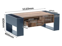 Mesa de centro de madeira com 1 gaveta e 4 nichos de arrumação - Mesa de sala de estar - Mesa lateral - cor natural + cinza