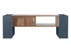 Mesa de centro de madeira com 1 gaveta e 4 nichos de arrumação - Mesa de sala de estar - Mesa lateral - cor natural + cinza