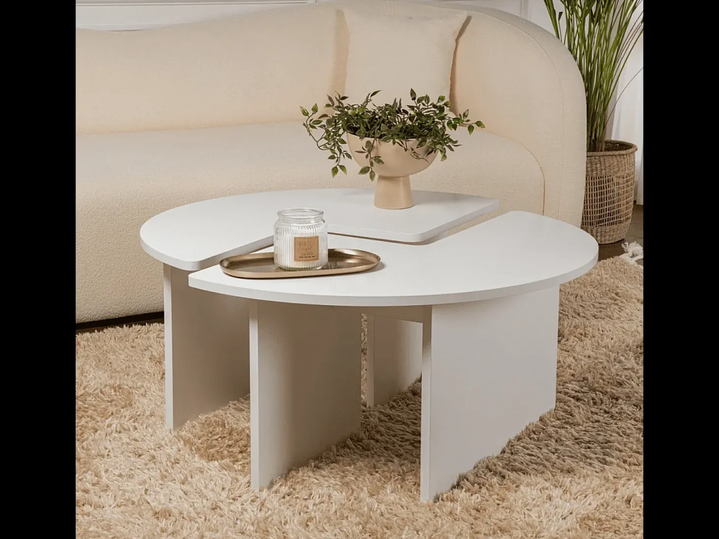 Mesa de centro de madeira "Moira" 90 x 90 x 41 cm - Branco natural