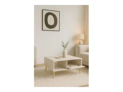 Mesa de centro design AZURÉA – 1 nicho + 1 porta basculante – Cor areia