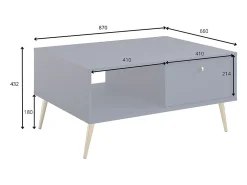 Mesa de centro design AZURÉA – 1 nicho + 1 porta basculante – Cor areia