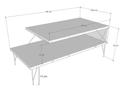 Mesa de Centro design BODEN Carvalho Metal Preto Com Arrumação