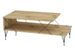 Mesa de Centro design BODEN Carvalho Metal Preto Com Arrumação