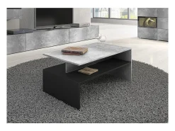 Mesa de centro design coleção RAMOS na cor cinza com efeito de concreto e preto.