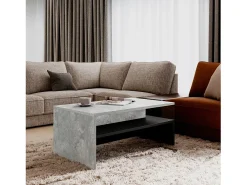 Mesa de centro design coleção RAMOS na cor cinza com efeito de concreto e preto.