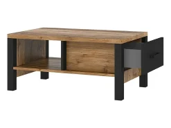 Mesa de centro design coleção DARWIN com uma gaveta e um nicho. Cor abeto e preto.