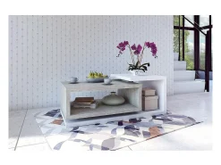 Mesa de centro design da coleção BERGAME. Cores branco e cinza. Estilo design.