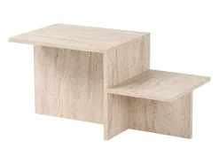 Mesa de centro design escandinavo Harmony 80x40x40 cm bege com efeito mármore travertino, aglomerado, sem arrumação