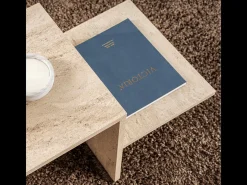 Mesa de centro design escandinavo Harmony 80x40x40 cm bege com efeito mármore travertino, aglomerado, sem arrumação