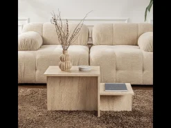 Mesa de centro design escandinavo Harmony 80x40x40 cm bege com efeito mármore travertino, aglomerado, sem arrumação