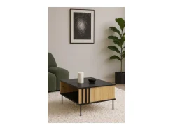 Mesa de centro design IZO – Ônix preto & Carvalho claro – 87x43x66 cm