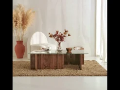 Mesa de centro design moderno NULA em madeira com tampo de vidro temperado