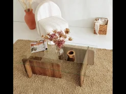 Mesa de centro design moderno NULA em madeira com tampo de vidro temperado
